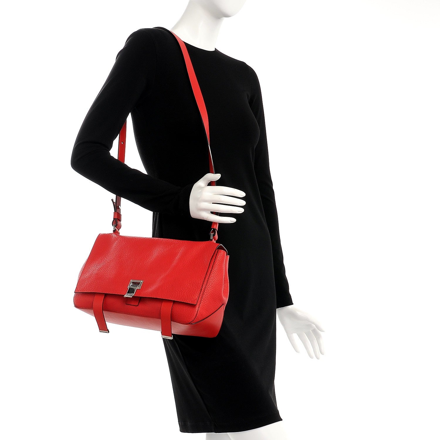 Proenza Schouler Pebbled Calfskin Double Sided PS Courier Bag Red 2 of 7