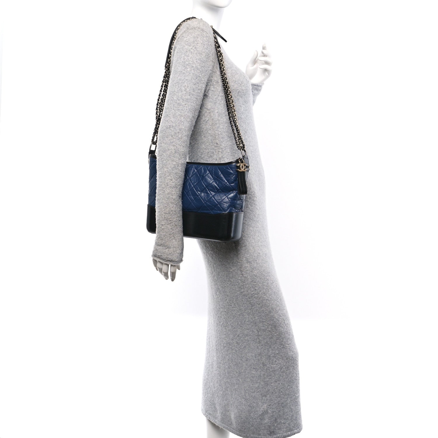 Chanel Aged Calfskin Quilted Medium Gabrielle Hobo Navy Black 2 of 10