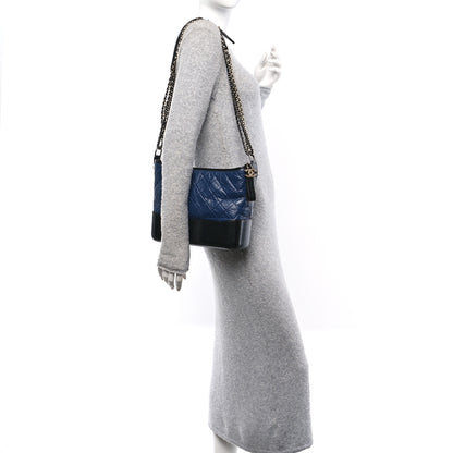 Chanel Aged Calfskin Quilted Medium Gabrielle Hobo Navy Black 2 of 10