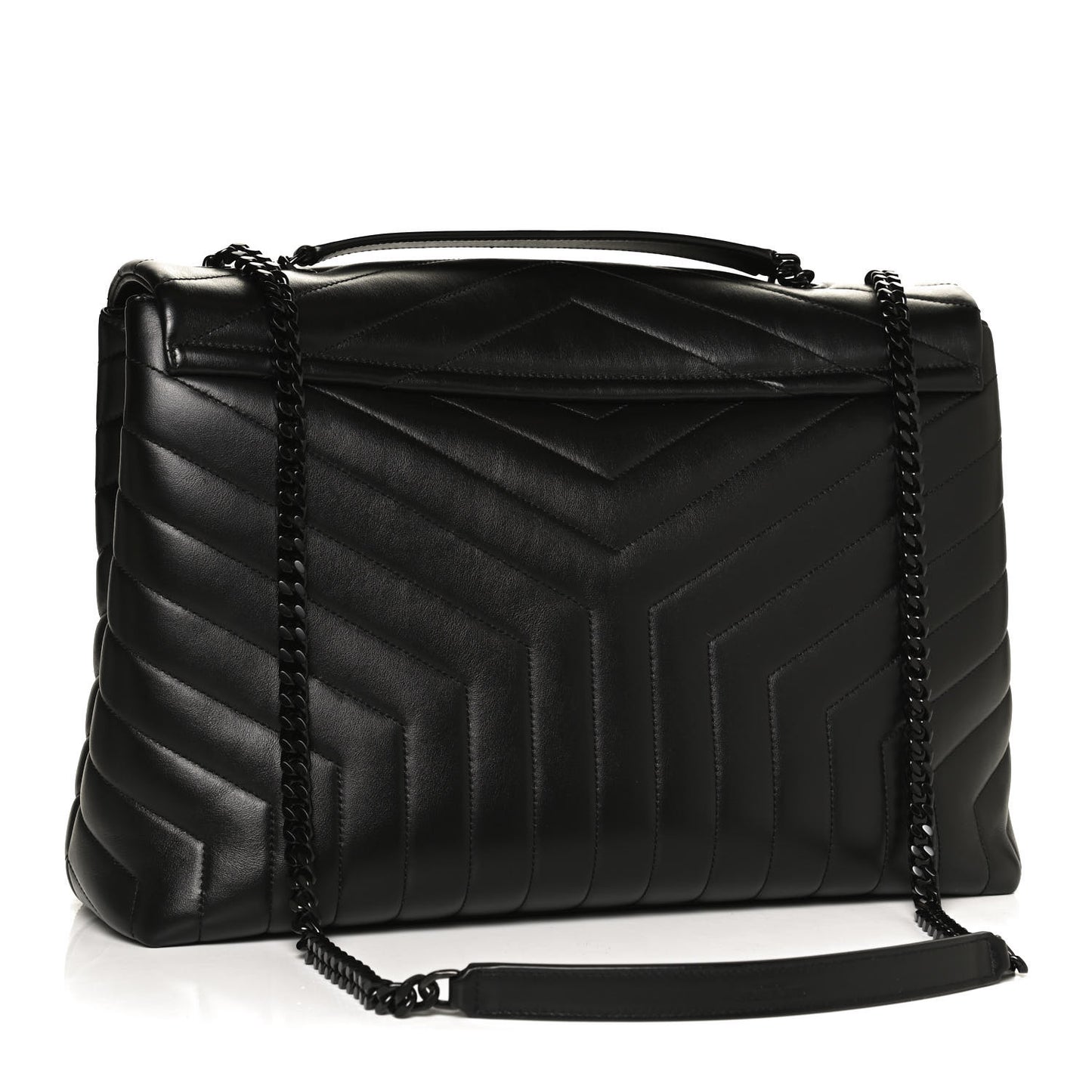 Calfskin Y Quilted Monogram Large Loulou Chain Satchel Black