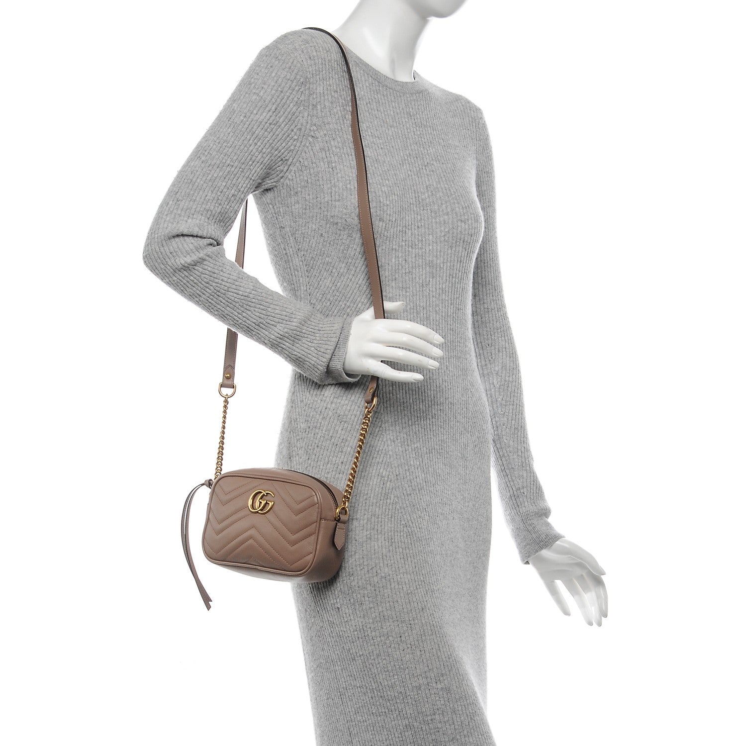 Gucci Calfskin Matelasse Mini GG Marmont Chain Shoulder Bag Nude 2 of 6
