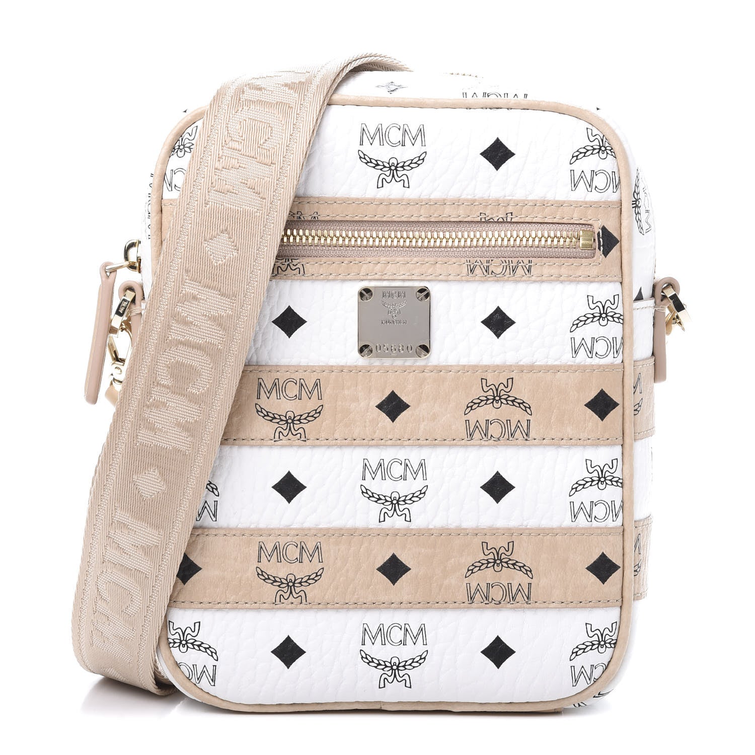 MCM Visetos Spot Crossbody Bag White Beige 1 of 9