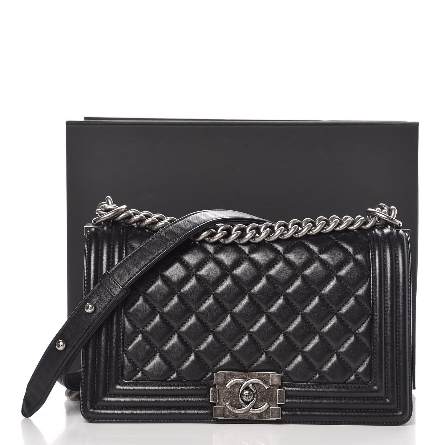 Lambskin Quilted Medium Boy Flap Black