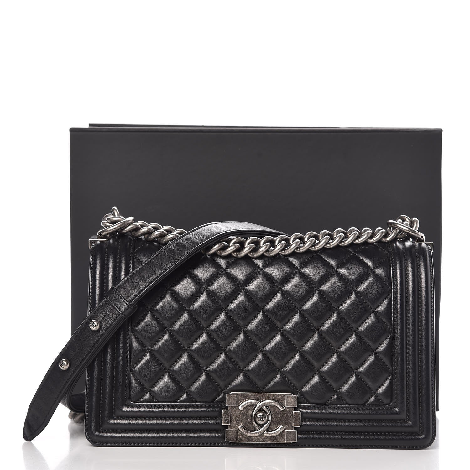 Chanel Lambskin Quilted Medium Boy Flap Black 8 of 8