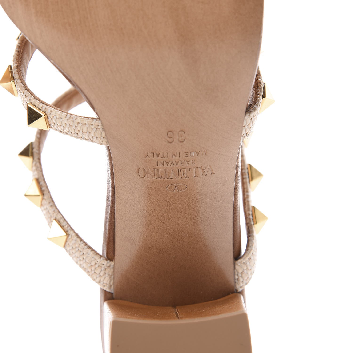 Valentino Garavani Raffia Calfskin Rockstud 60mm Caged Slide Sandals 36 Naturale 6 of 8