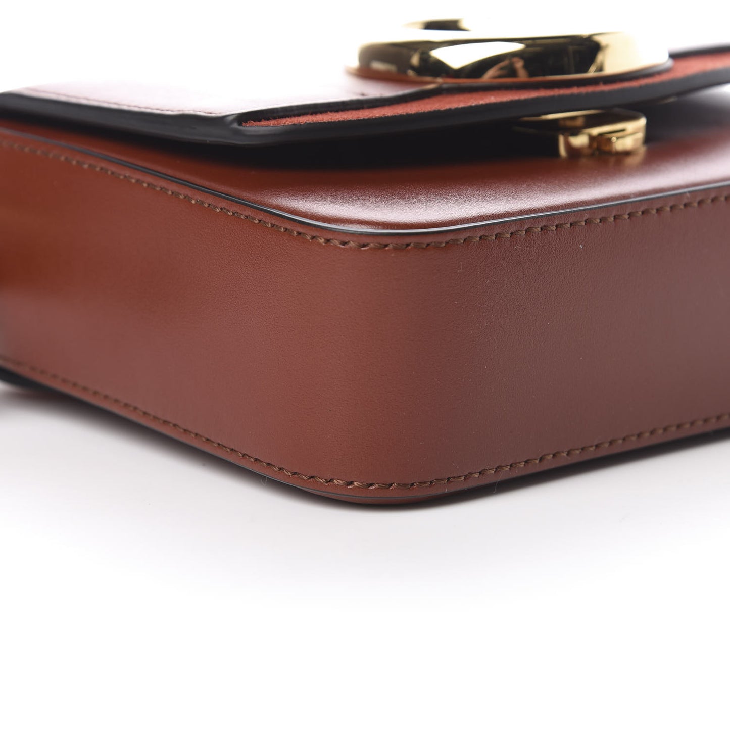 Shiny Calfskin Suede Mini C Bag Sepia Brown