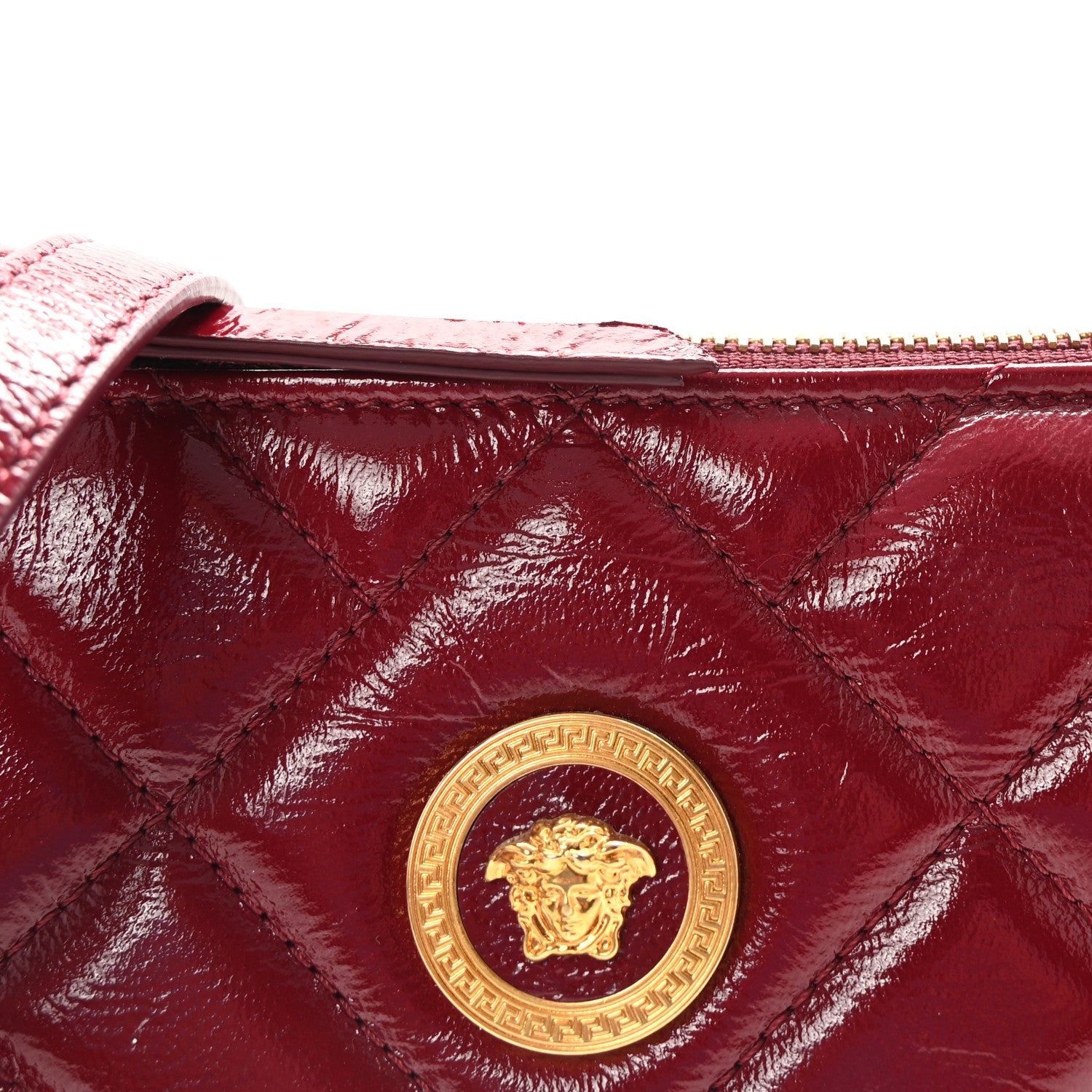 Versace Patent Calfskin Quilted Tribute Icon Crossbody Flat Pouch Red 7 of 9