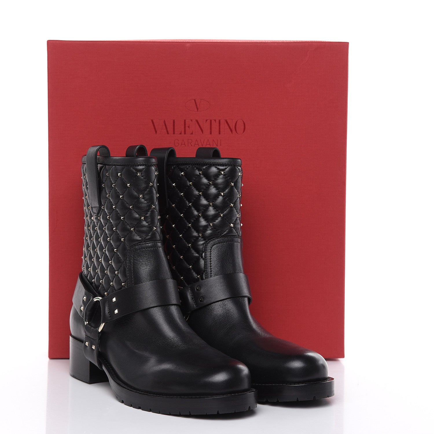 Valentino Garavani Calfskin Nappa Rockstud Spike 20mm Biker Boots 38 Black 9 of 9