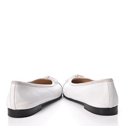 Chanel Lambskin Cap Toe CC Ballerina Flats 37 White Black 6 of 16