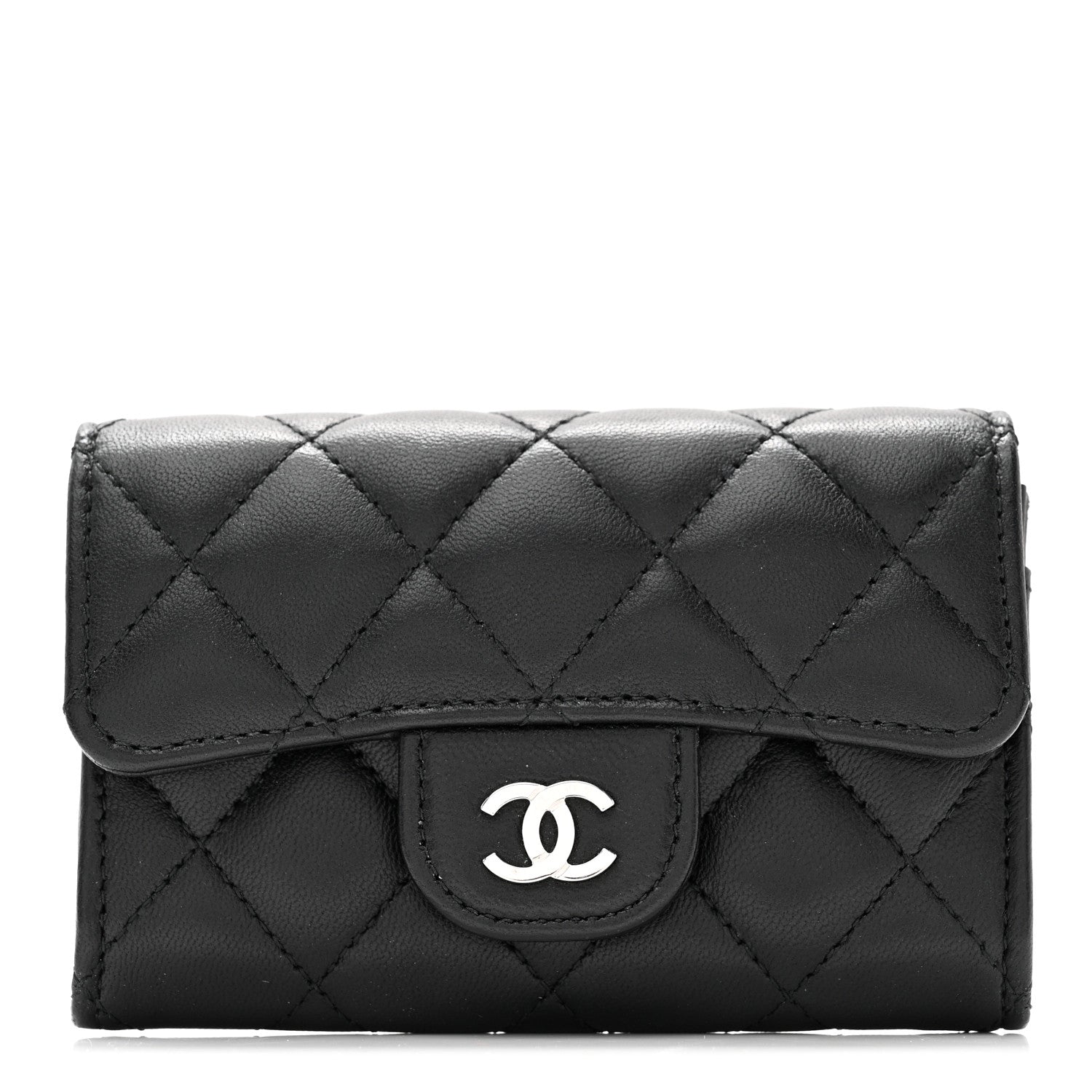 Chanel Lambskin Quilted Flap Card Holder Wallet Black 1 of 9