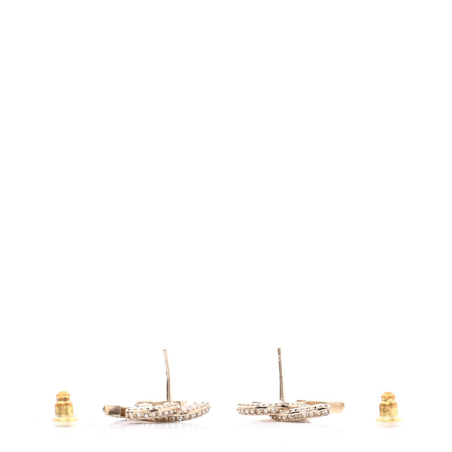 Chanel Crystal Timeless CC Earrings Light Gold 4 of 5