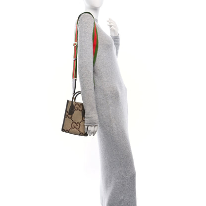 Gucci Monogram Jumbo GG Textured Dollar Calfskin Web Mini Vertical Tote Camel Ebony New Acero 2 of 10