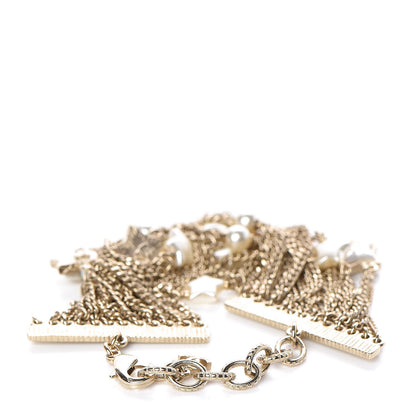 Chanel Metal Resin Pearl Multistrand Chain CC Bracelet Gold 3 of 4