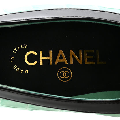 Chanel Crocodile Embossed Patent Calfskin Pumps 37.5 Green Black 8 of 10