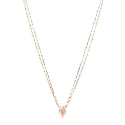 Cartier 18K White Pink Gold Diamond Three Ring LOVE Pendant Necklace 1 of 5