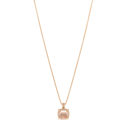David Yurman 18K Rose Gold Diamond Morganite 9mm Petite Chatelaine Pave Bezel Pendant Necklace 1 of 5