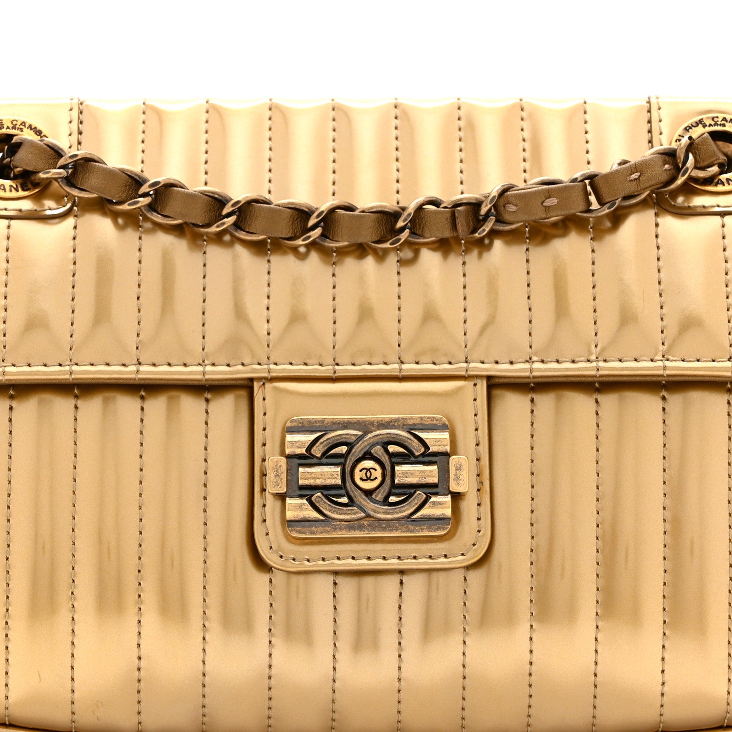 Chanel Metallic Patent Vertical Quilt Maharaja Express Flap Gold 8 of 10