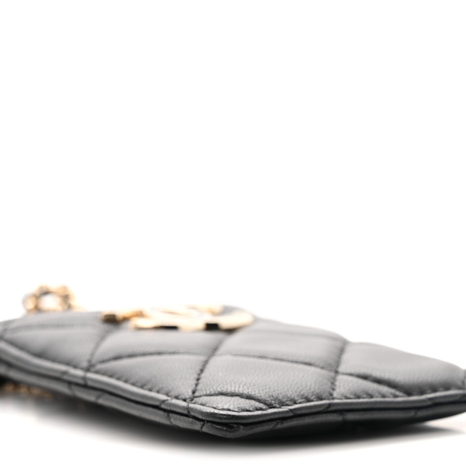Chanel Lambskin Quilted Glitter Card Holder On Chain Black 10 of 12