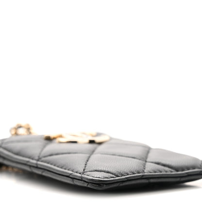 Chanel Lambskin Quilted Glitter Card Holder On Chain Black 10 of 12
