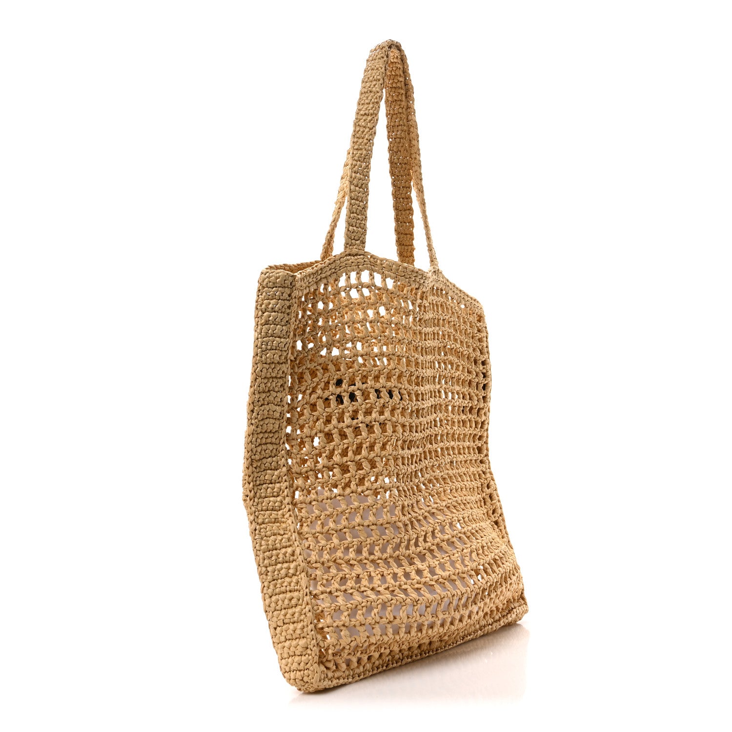 Prada Yarn Raffia Effect Crochet Logo Embroidered Tote Bag Naturale 3 of 11