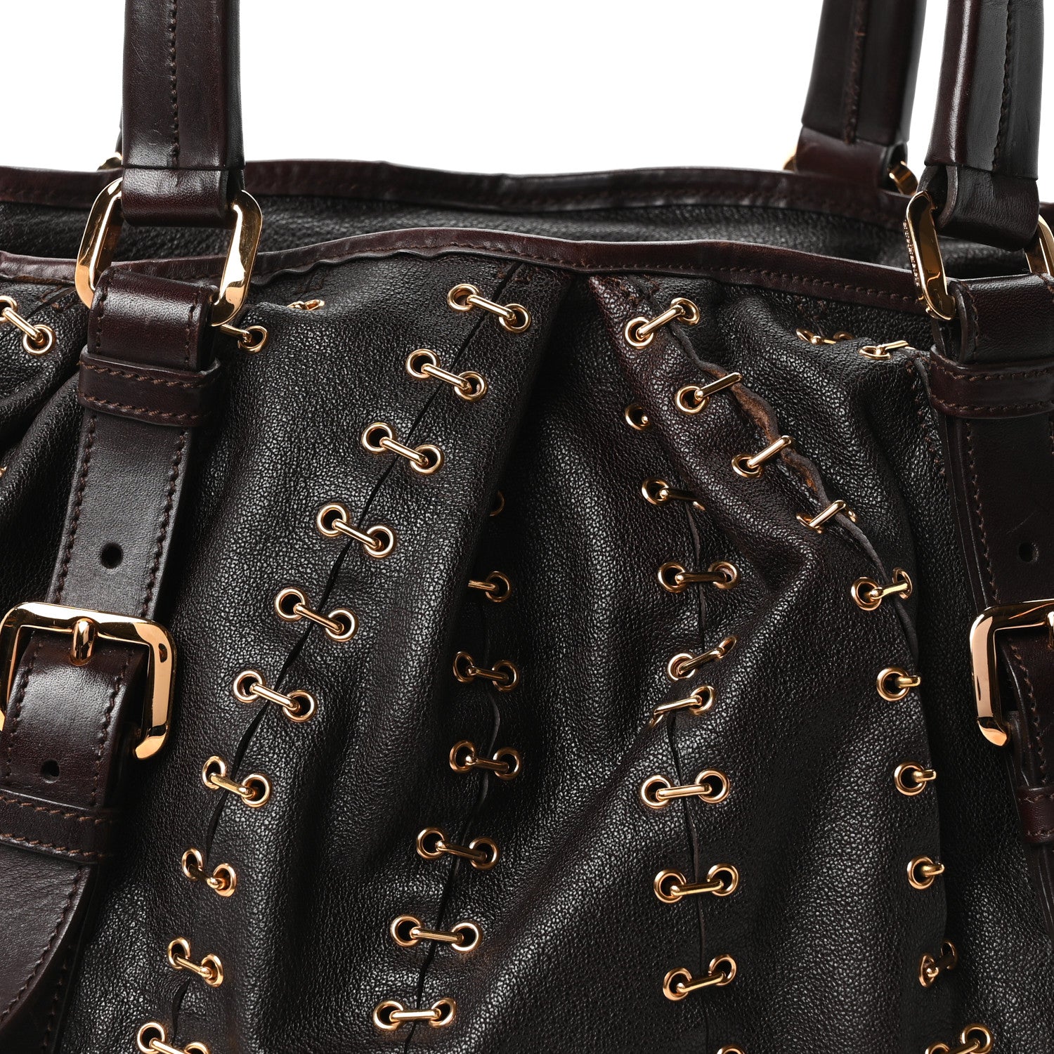 Burberry Calfskin Metal Stitch Lowry Chocolate Brown 9 of 11