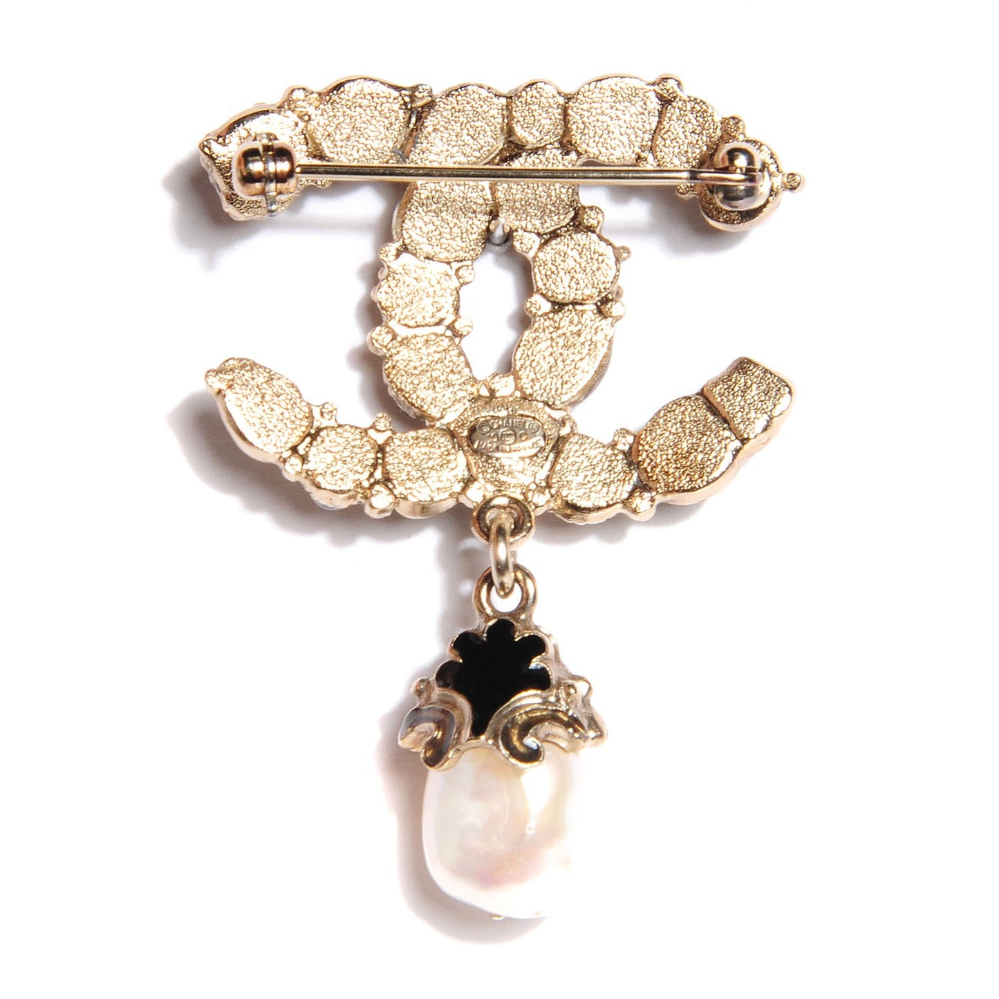 Glass Pearl CC Brooch Black