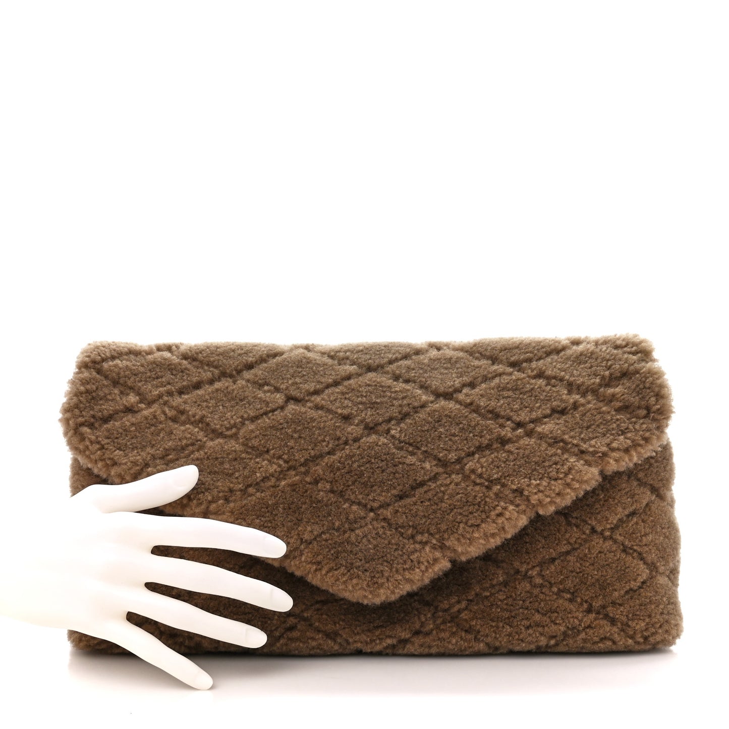 Shearling Lambskin Quilted Sade Puffer Envelope Clutch Natural Brown