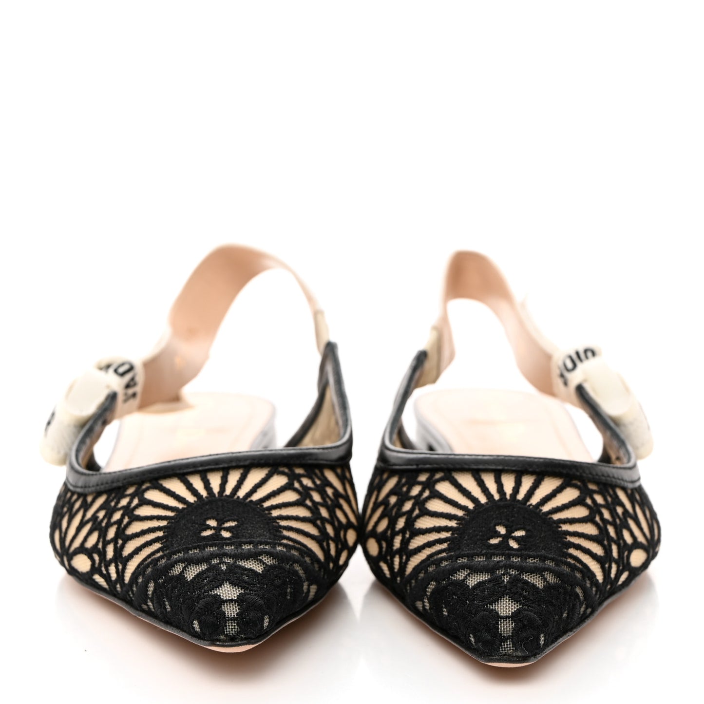 Fabric Ribbon Lace Embroidered J'Adior Slingback Flats 38.5 Black