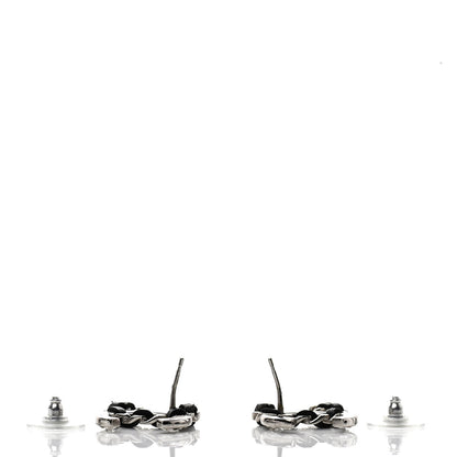 Chanel Crystal Baguette Lambskin Large CC Earrings Silver Black 3 of 4