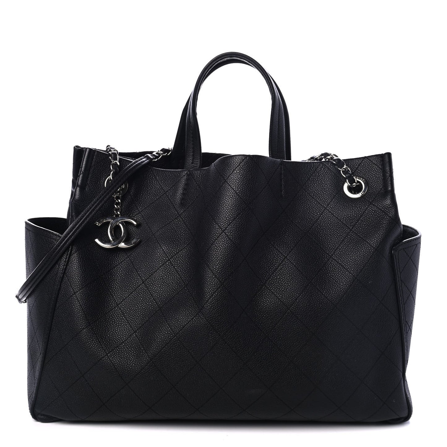 Grained Calfskin CC Pocket Tote Black
