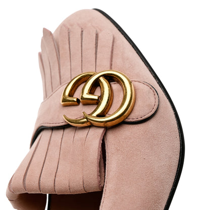 Gucci Kid Scamosciato GG Marmont Fringe 50mm Loafer Pumps 36.5 Crystal Pink 10 of 13