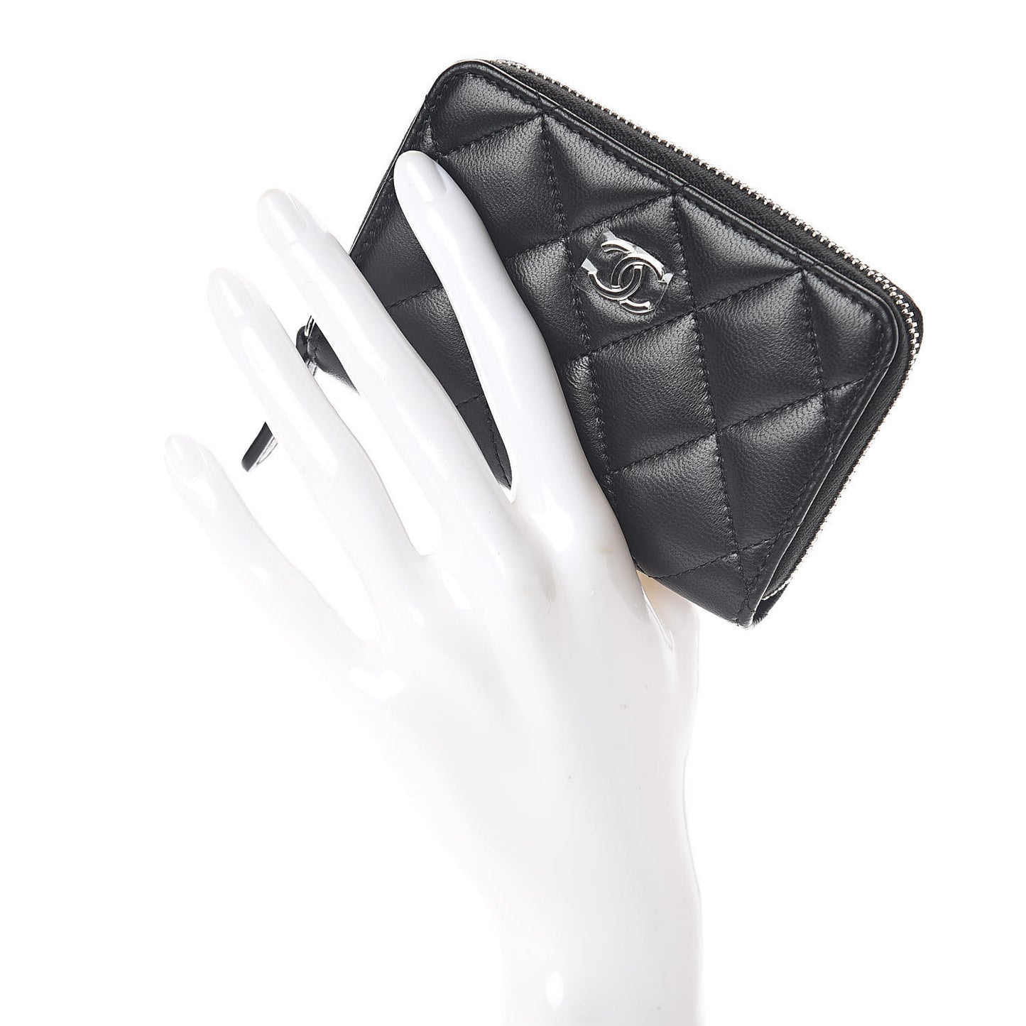 Lambskin Quilted Zip Coin Purse Black