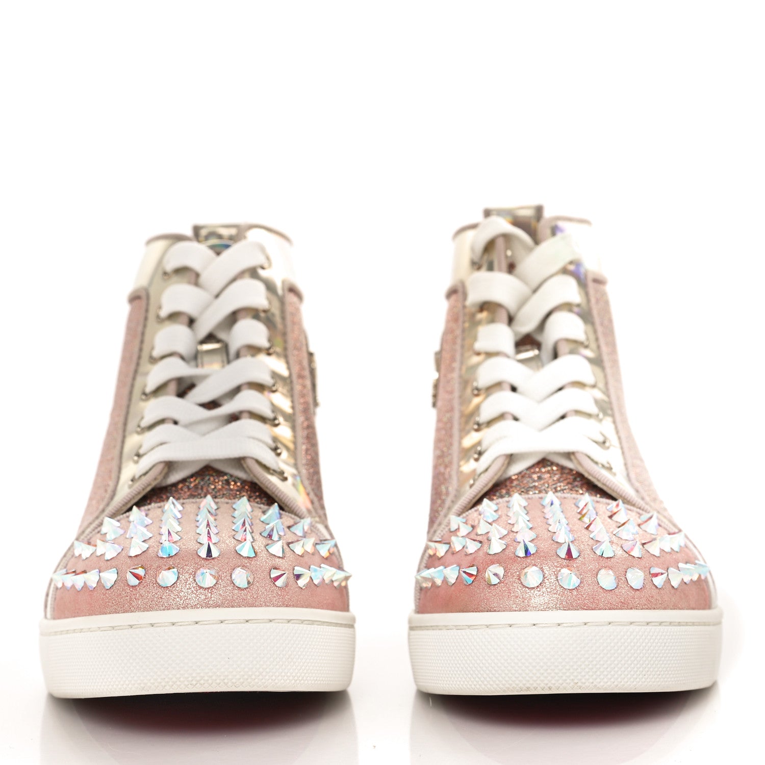 Christian Louboutin Lurex Specchio Suede Spikes Krystal Louis Flat Sneakers 37.5 Nude 2 of 9