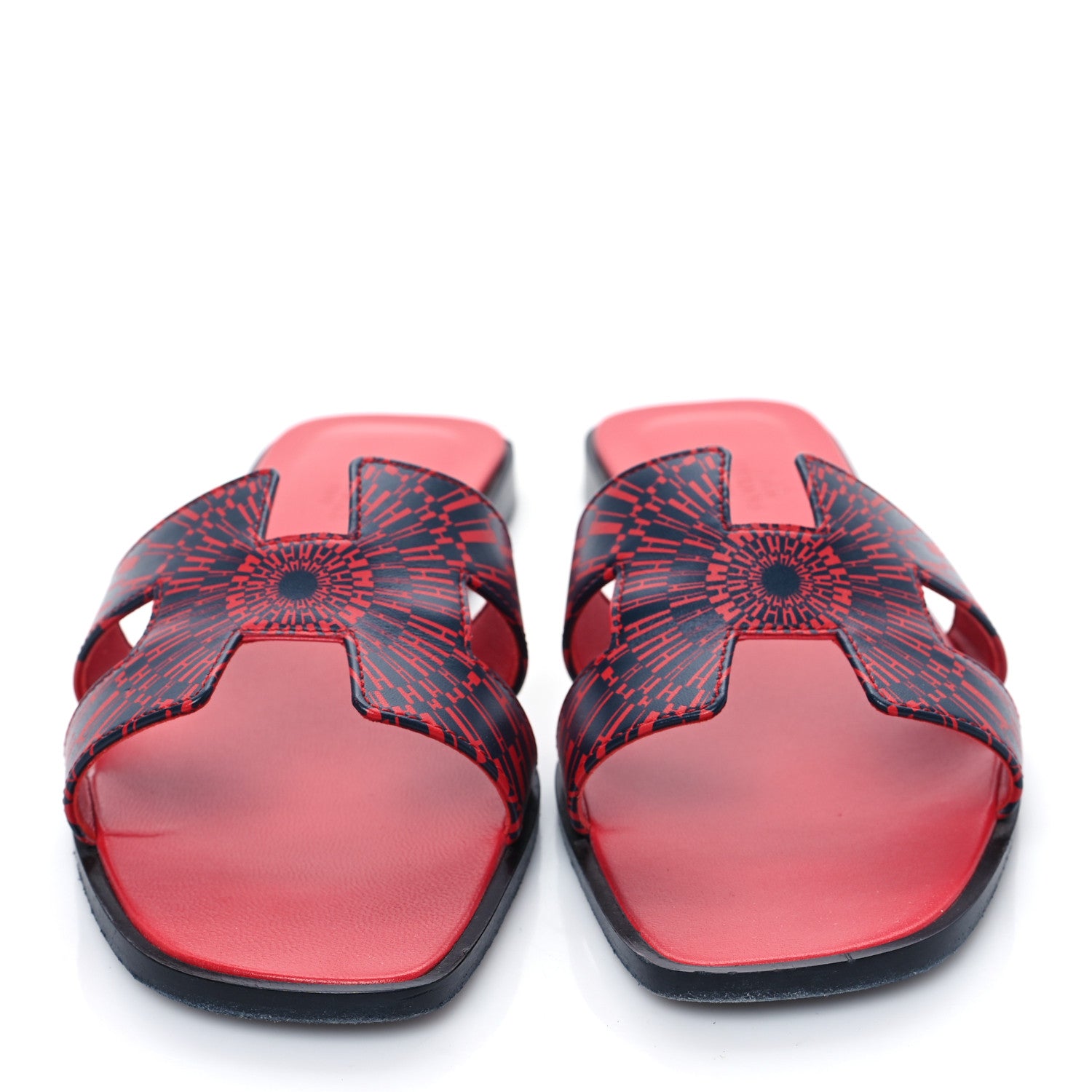 Hermes Calfskin Printed Op'H Oran Sandals 40 Marine Rouge 2 of 9