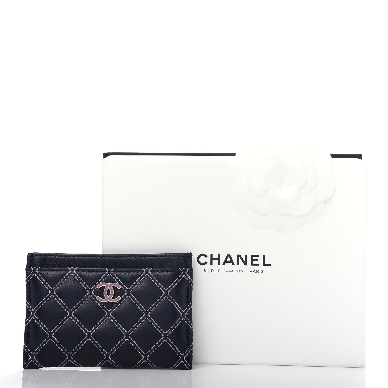 Chanel Lambskin Double Stitch Quilted Card Holder Navy Blue 7 of 7