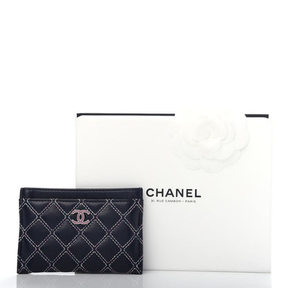 Chanel Lambskin Double Stitch Quilted Card Holder Navy Blue 7 of 7