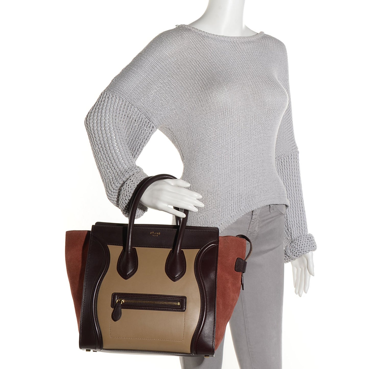 Smooth Calfskin Suede Mini Tri-Color Luggage Beige