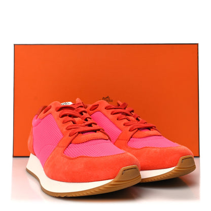 Hermes Suede Goatskin Technical Mesh Womens Escape Sneakers 37.5 Rose Sorbet 9 of 9