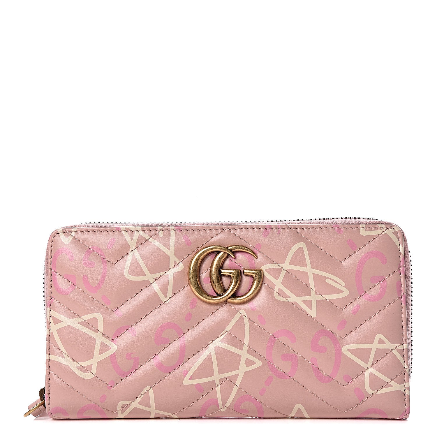 Gucci Calfskin Matelasse GucciGhost GG Marmont Zip Around Wallet Perfect Pink Rosa Ivory 1 of 10