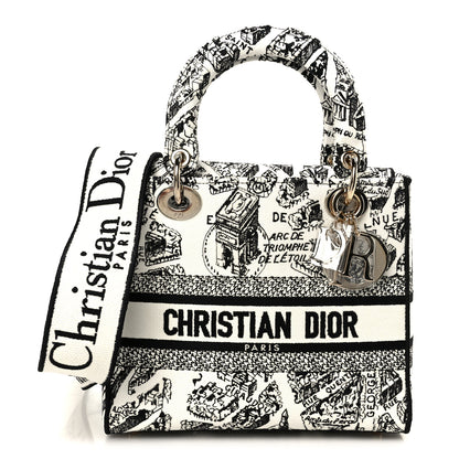 Christian Dior Canvas Embroidered Plan de Paris Medium Lady D-Lite White Black 1 of 10