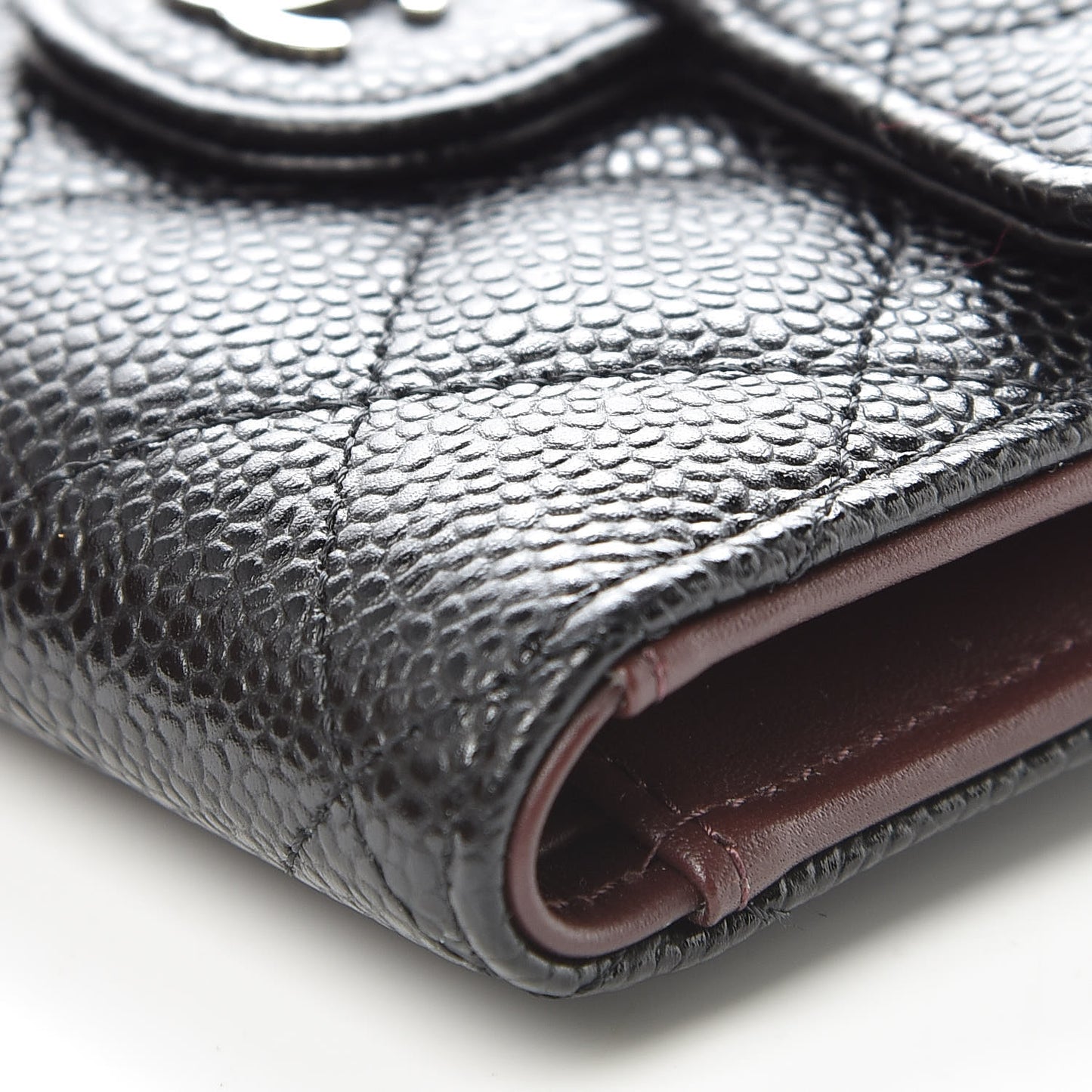 Caviar Quilted Compact Flap Wallet Black