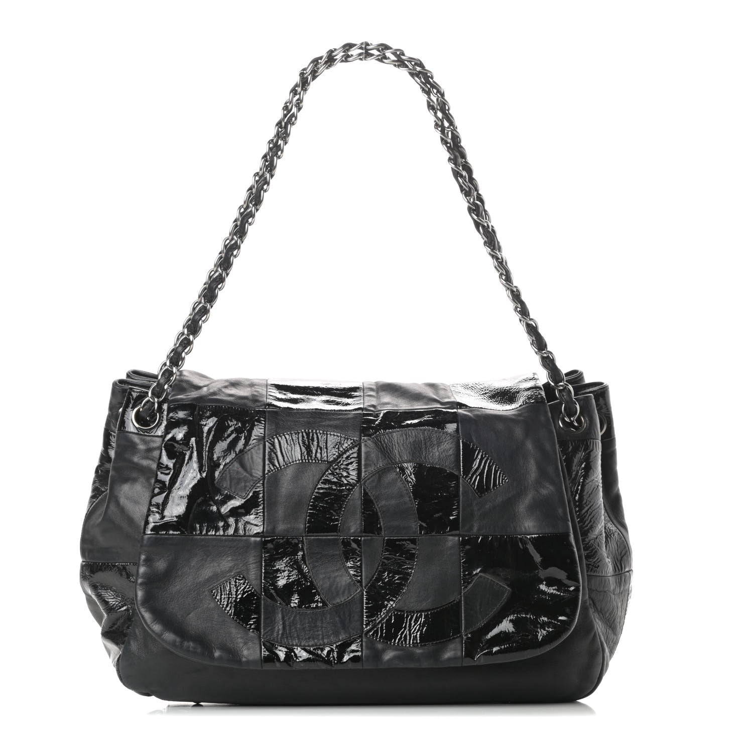Chanel Lambskin Patent Calfskin Brooklyn Patchwork Accordion Flap Black 1 of 16