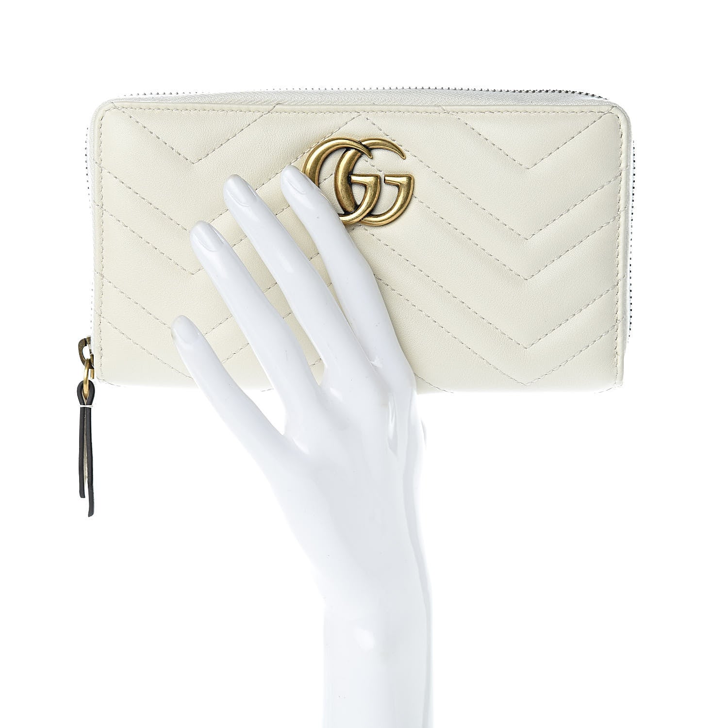 Gucci Calfskin Matelasse GG Marmont Zip Around Wallet White 2 of 7