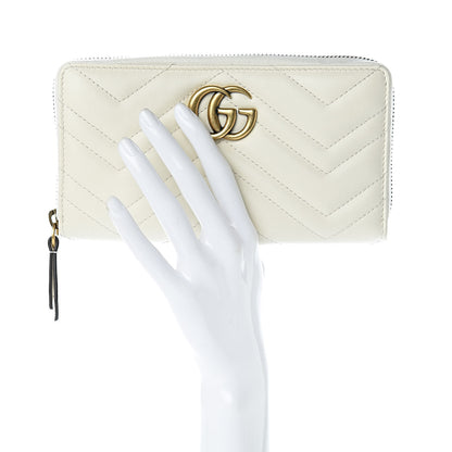 Gucci Calfskin Matelasse GG Marmont Zip Around Wallet White 2 of 7