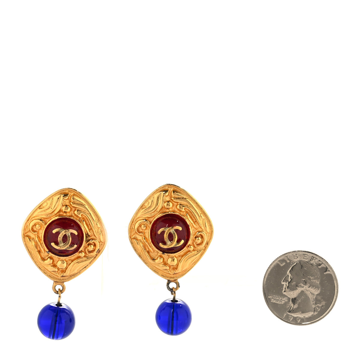 Chanel Metal Gripoix Clip On Earrings Gold Red Blue 2 of 4