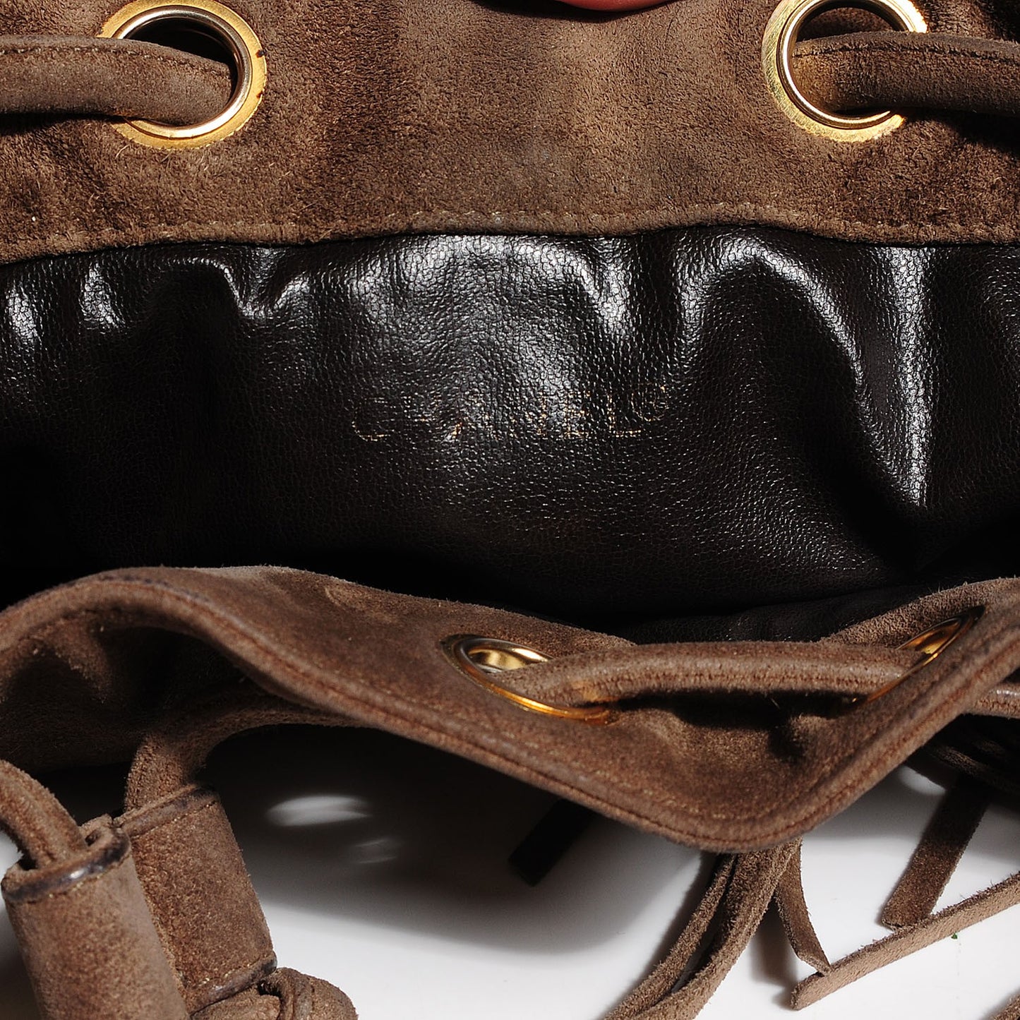 Suede CC Drawstring Shoulder Bag Beige