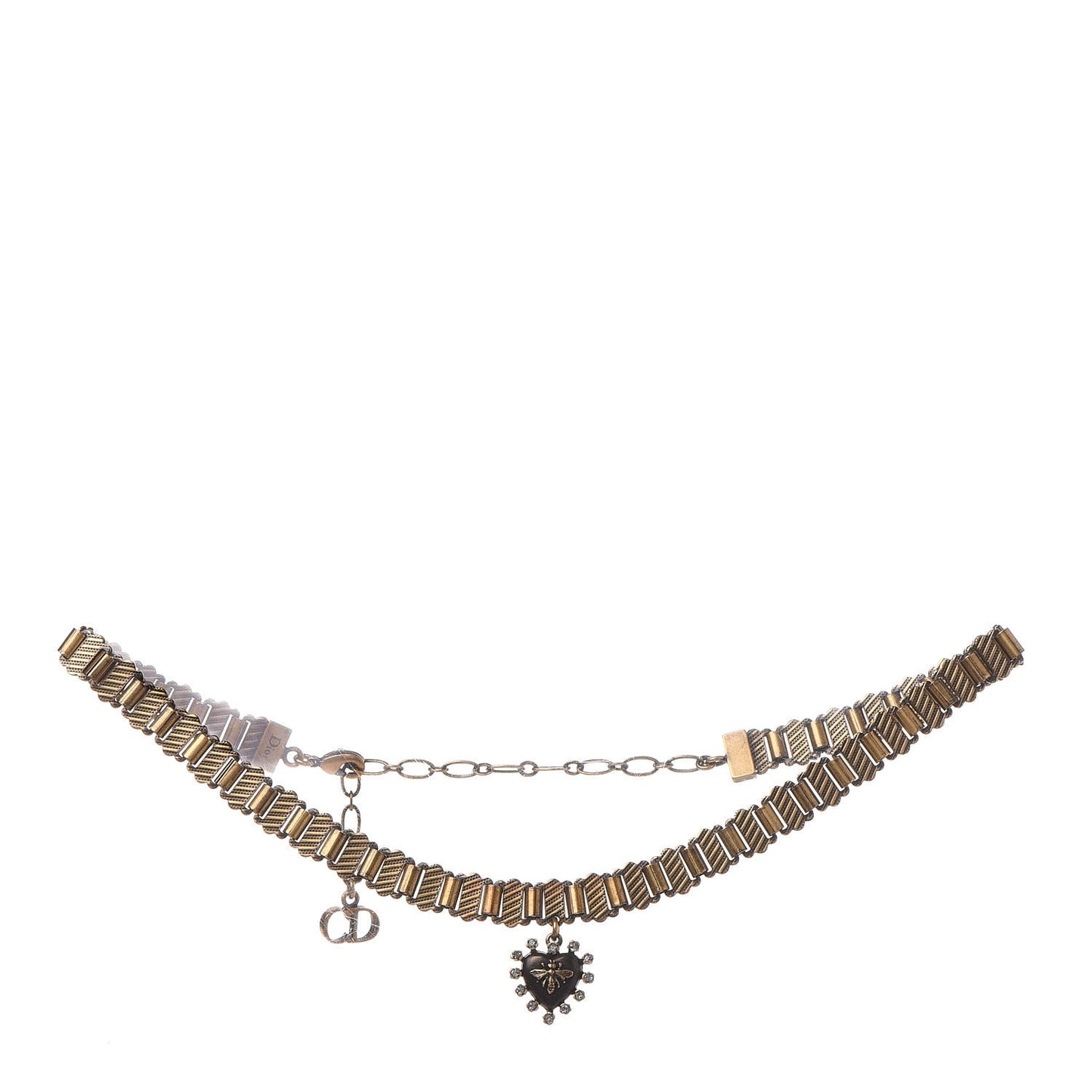 Metal Heart Choker Necklace Aged Gold