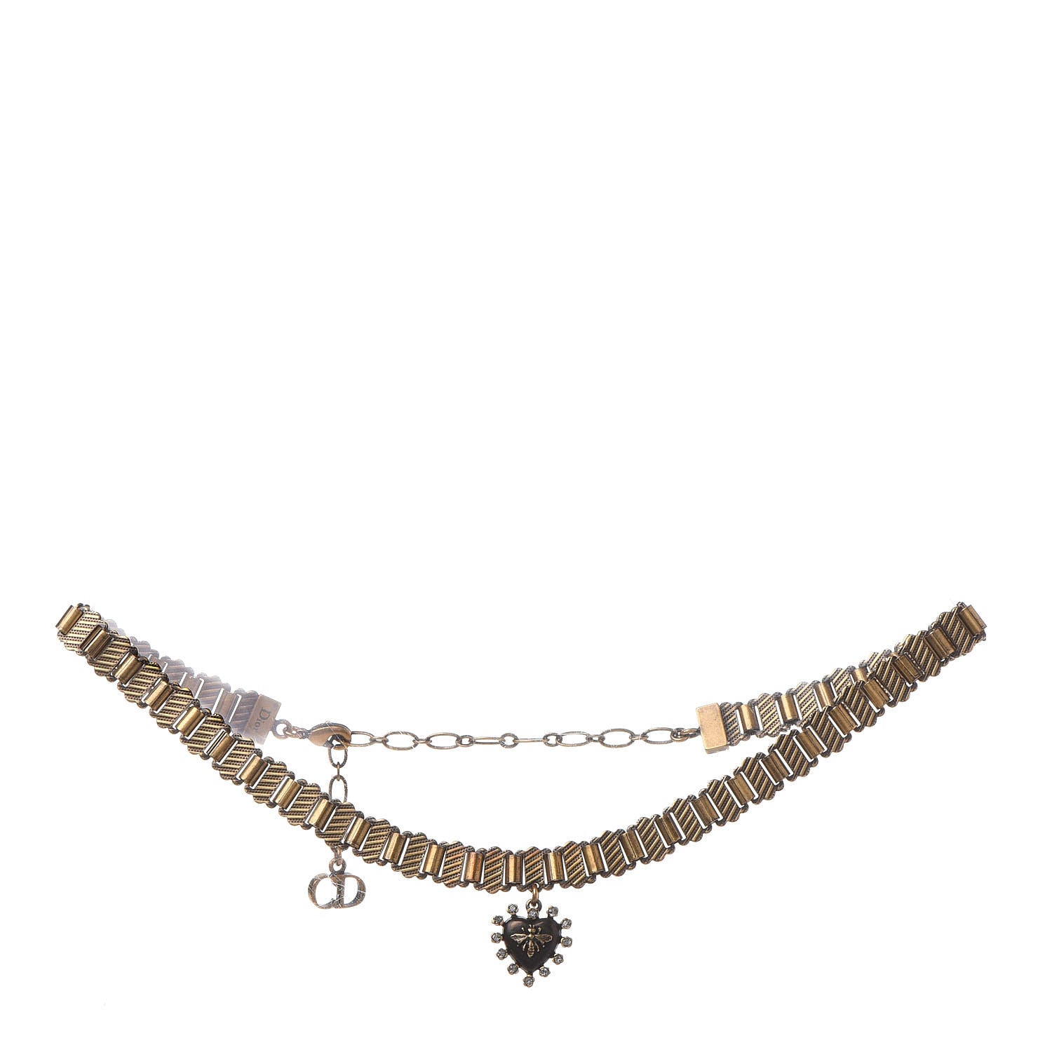 Christian Dior Metal Heart Choker Necklace Aged Gold 1 of 5
