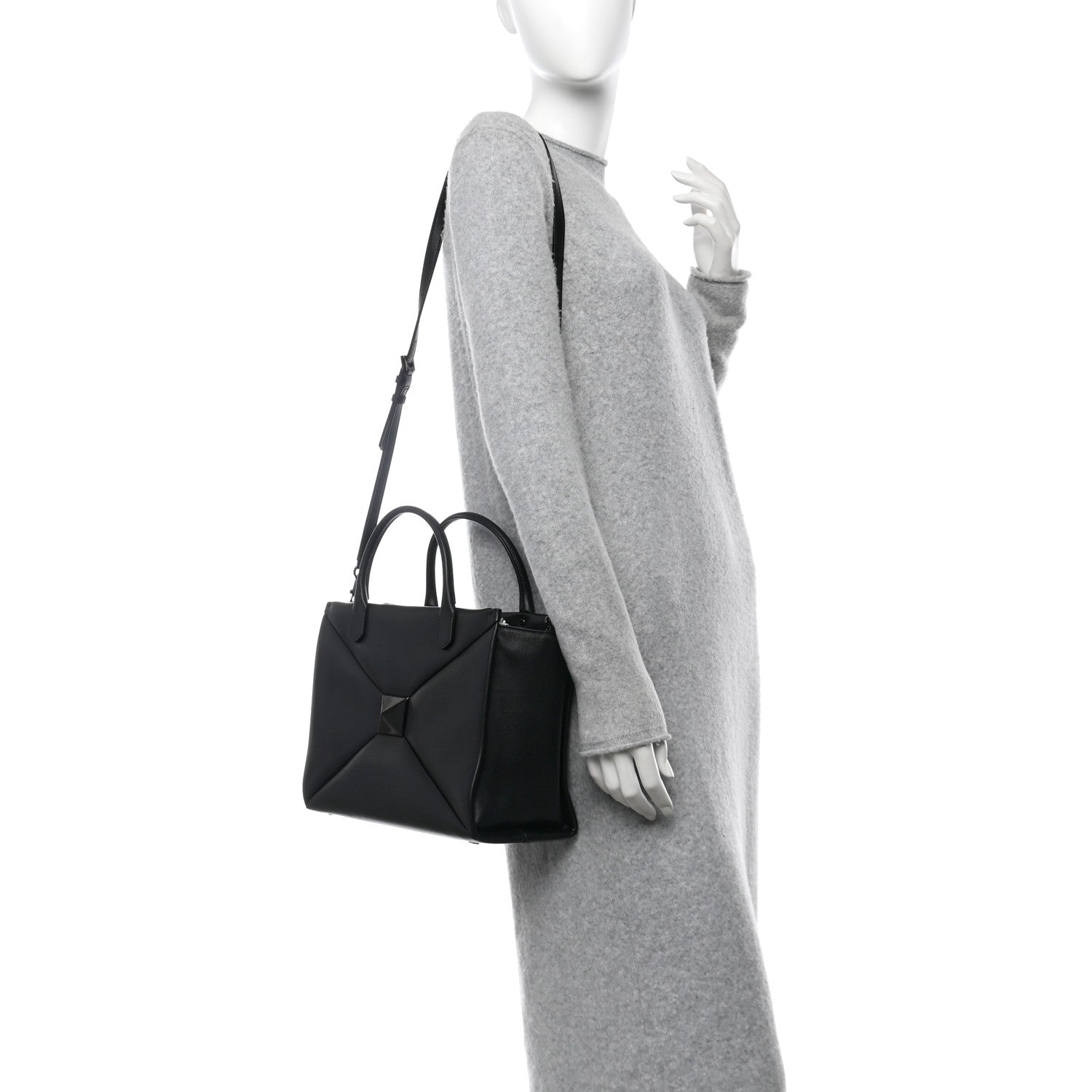 Valentino Garavani Nappa Monochrome Medium One Stud Handbag Black 2 of 11