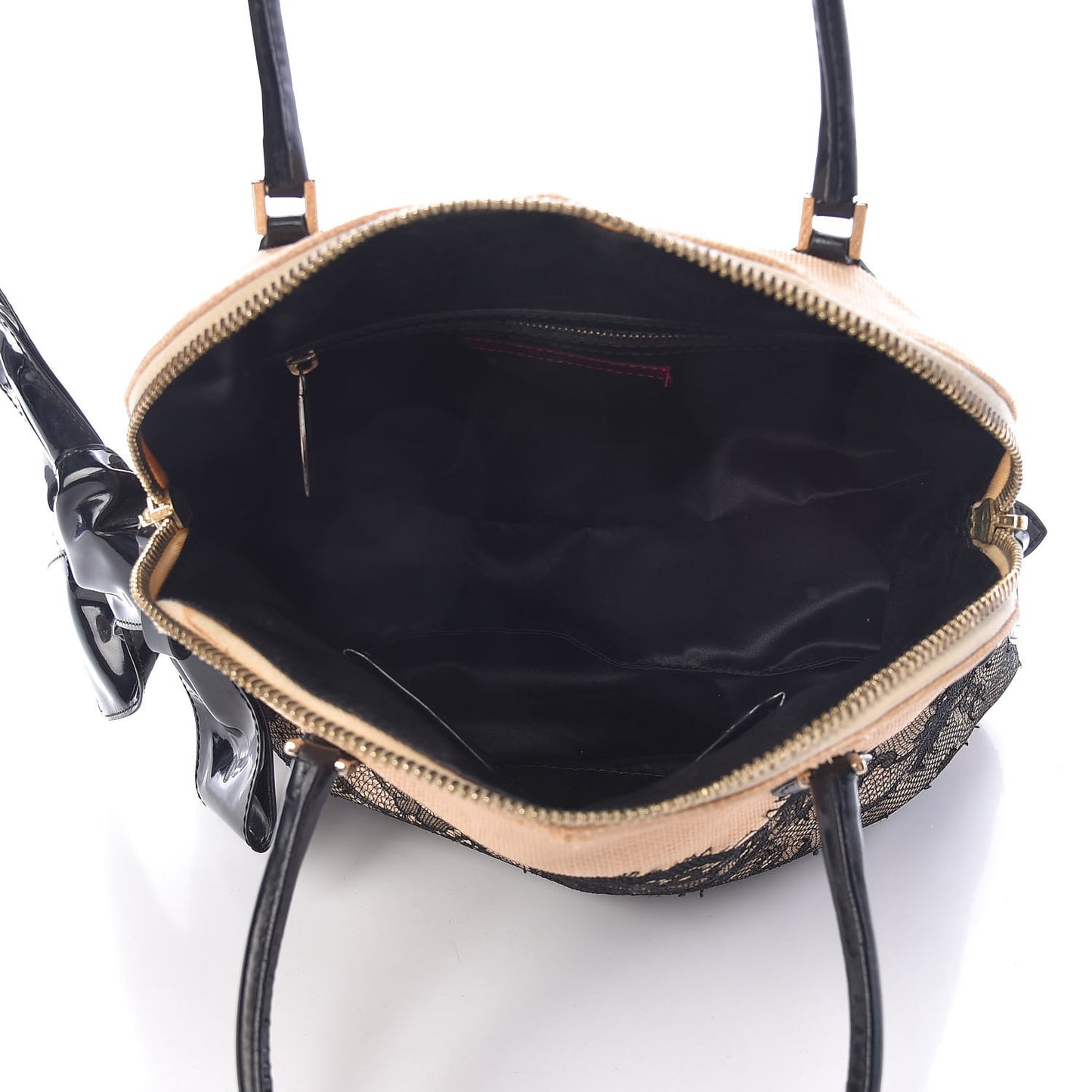 Straw Lace Bow Dome Tote Black